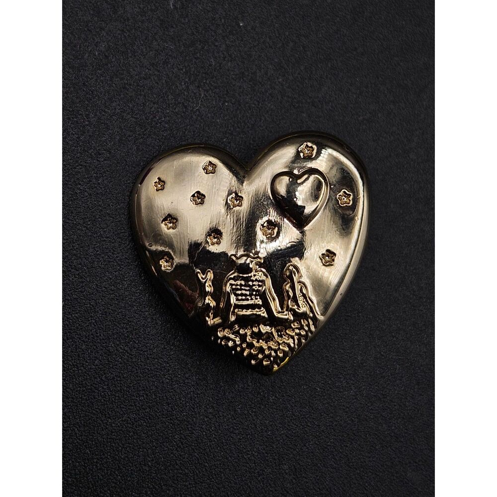 Vintage Shrek Fiona & Donkey Heart Shaped Dreamwork's Brooch Gold Tone